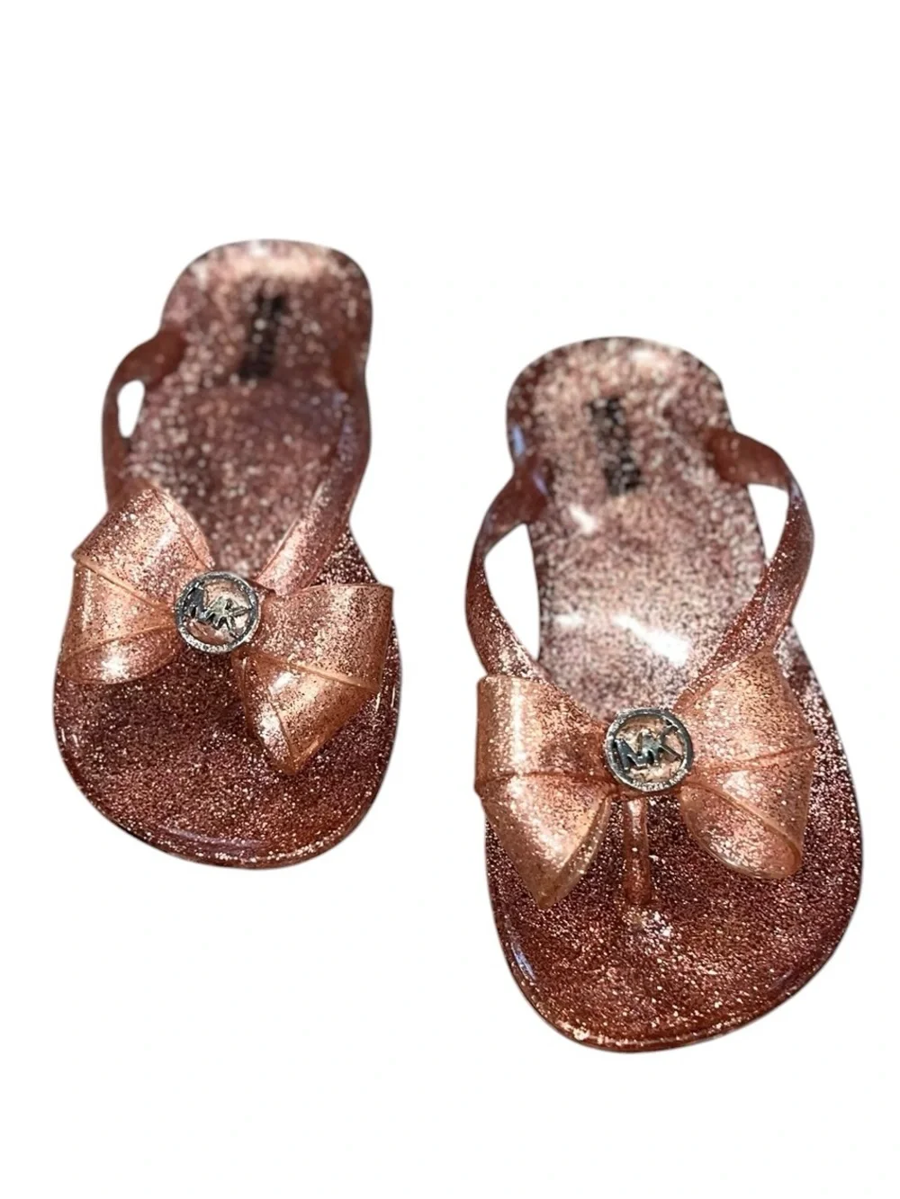 Michael Kors Rose Gold Glitter Jelly Bow Flip Flops Girls Size 1